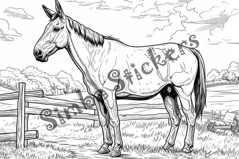 Colouring pages, bundle of singular mules, 10 images