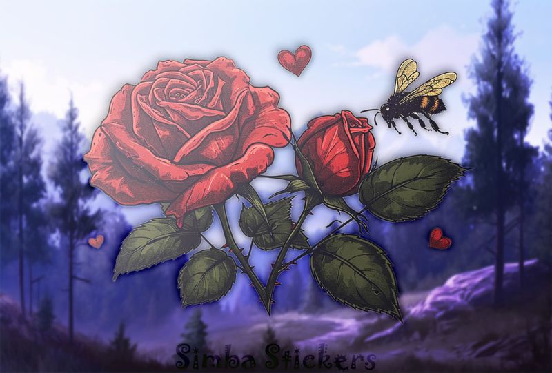 Bee approaching a red rose flower