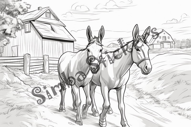 Colouring pages, bundle of mules, 25 images