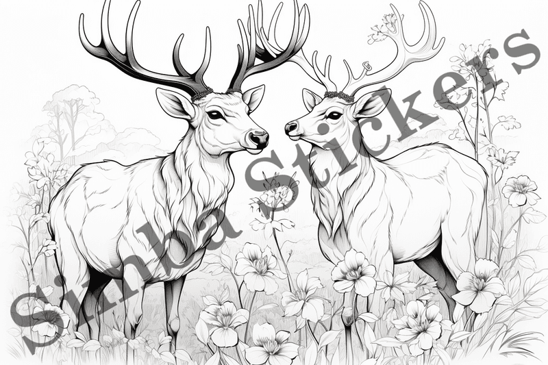 Colouring pages, bundle of deer in love, 10 images
