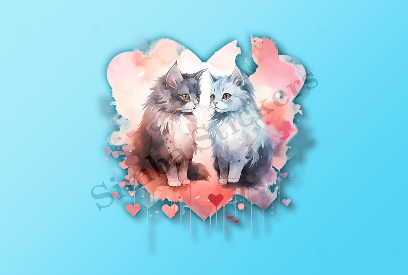 Cats in love, watercolour
