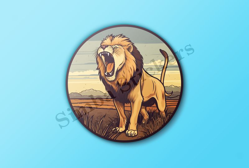 Male lion roaring in the Savanna