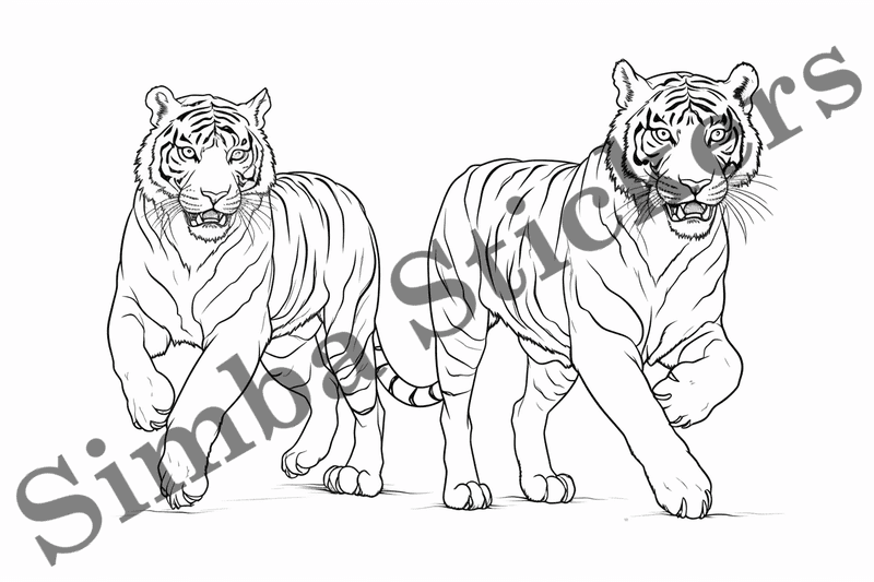 Colouring pages, bundle of tigers, 25 images