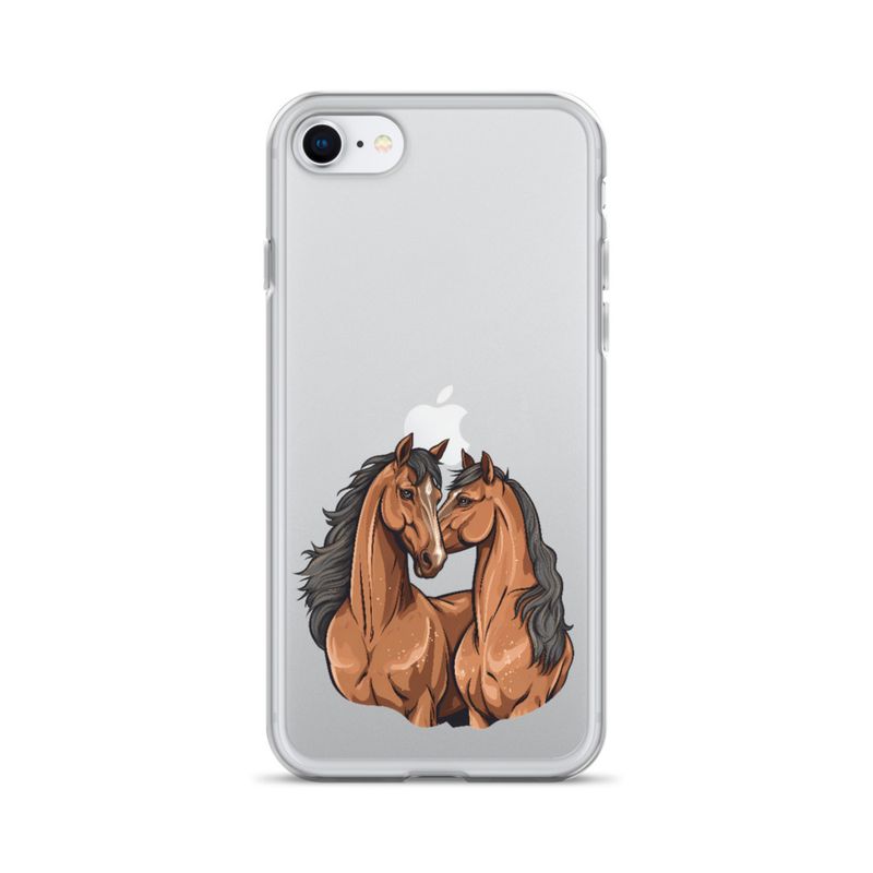 Clear Case for iPhone, Two brown horses snuggling, tdwcyd