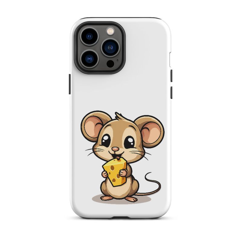 Tough Case for iPhone, Small Mouse happily licking large chunk of cheese, pqapy6