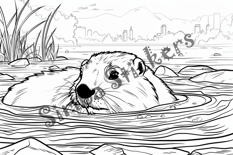 Colouring pages, bundle of groundhogs in water, 10 images