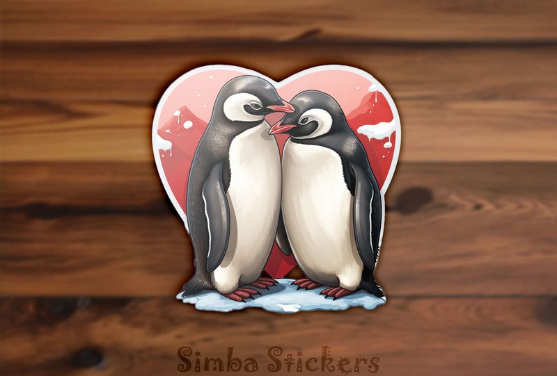 Penguins in love in Valentine&#x27;s heart, tg8437k