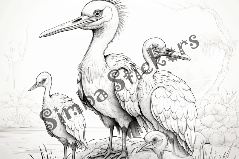 Colouring pages, bundle of marabou storks, 25 images
