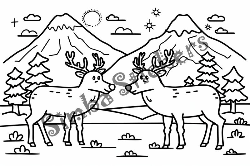 Colouring pages, bundle of elks, simple, 10 images