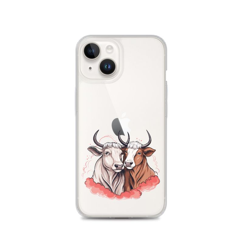 Clear Case for iPhone, Bull and cow, romantic, reddish clouds, qoucds
