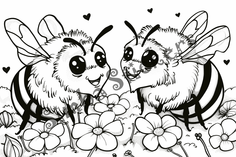 Colouring pages, bundle of bees in love, 10 images