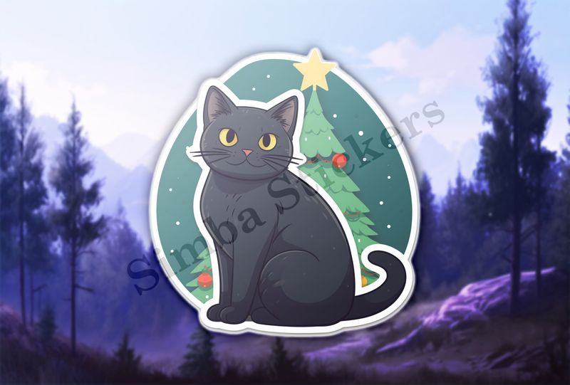 Cat in front of a Christmas tree