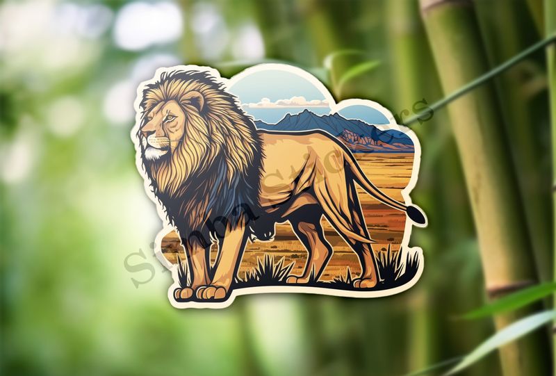 Majestic Male Lion, bluish background
