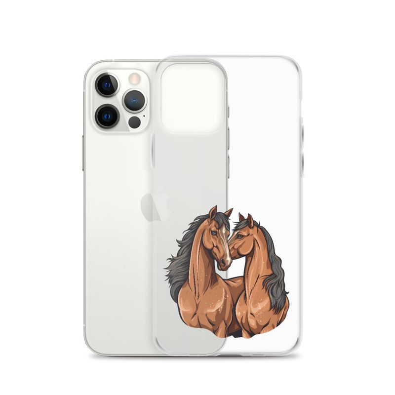 Clear Case for iPhone, Two brown horses snuggling, tdwcyd