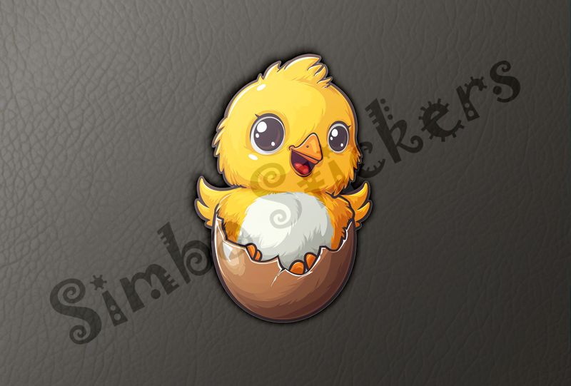 Chick waving from inside eggshell on hatchday