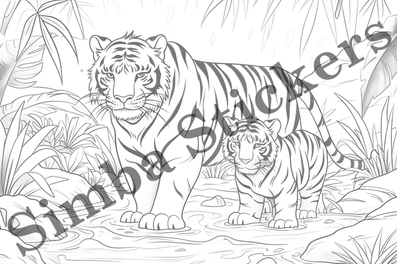 Colouring pages, bundle of tigers, 25 images