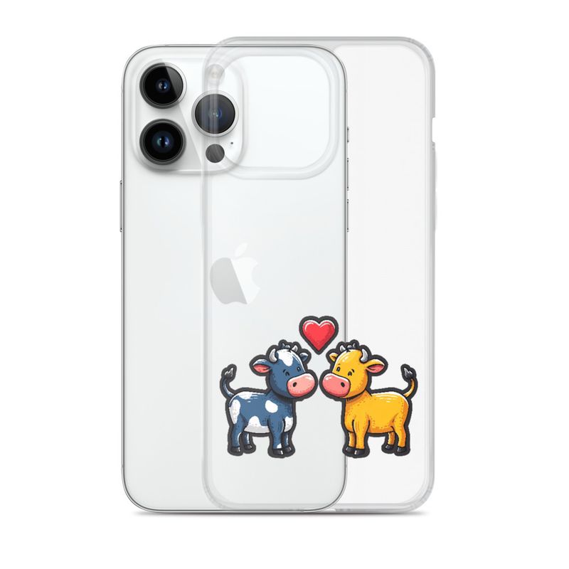 Clear Case for iPhone, Cattle, bull and cow in love, colourful , heart in picture, fvta2y