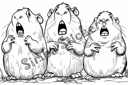 Colouring pages, bundle of capybaras in triads, 10 images