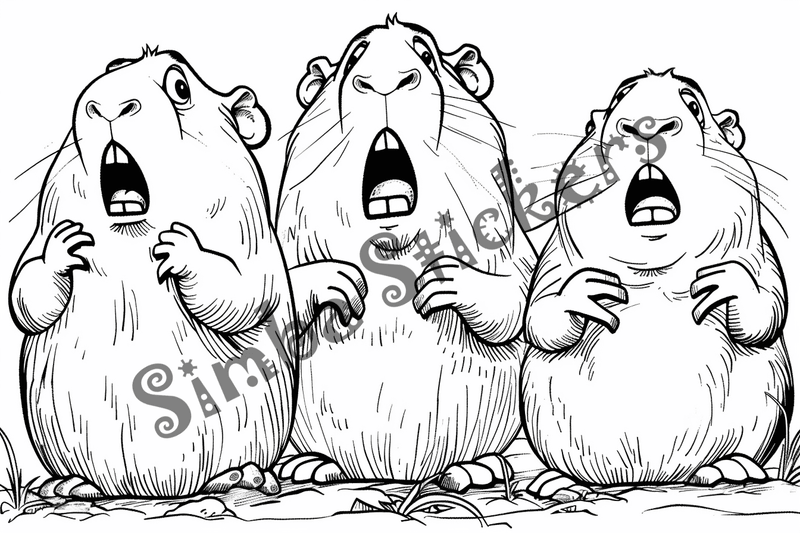 Colouring pages, bundle of capybaras in triads, 10 images