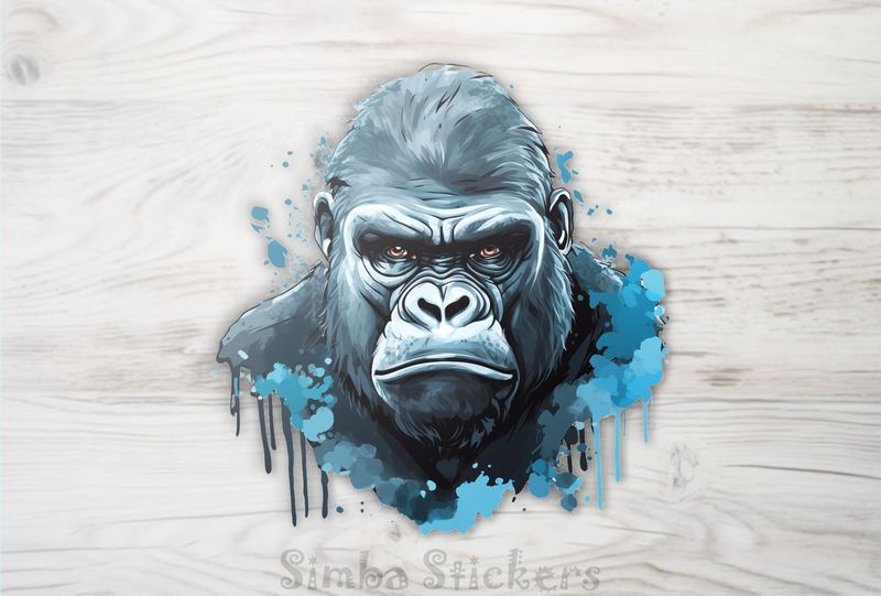 Gorilla loooking angry, in with bluish tint, wswrc5