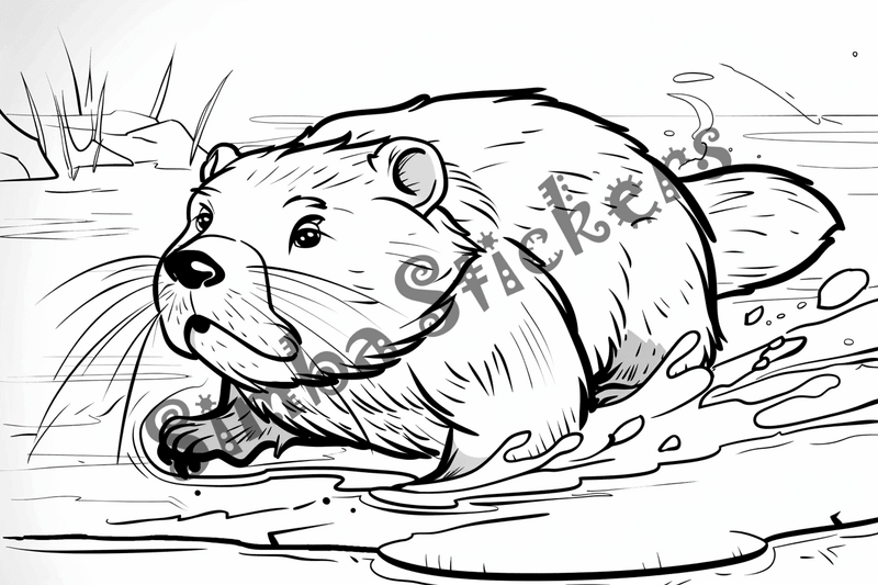 Colouring pages, bundle of beavers in water, 10 images