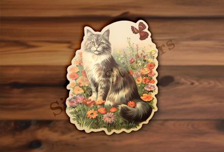 Vintage cat in flower field