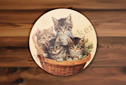 Four kittens in a basket, vintage watercolour