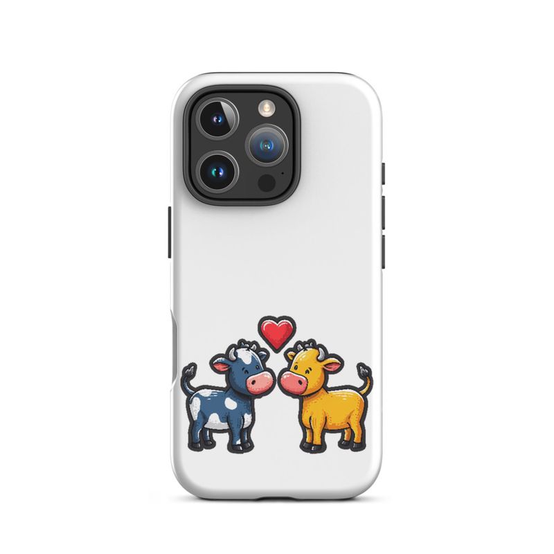 Tough Case for iPhone, Cattle, bull and cow in love, colourful , heart in picture, fvta2y