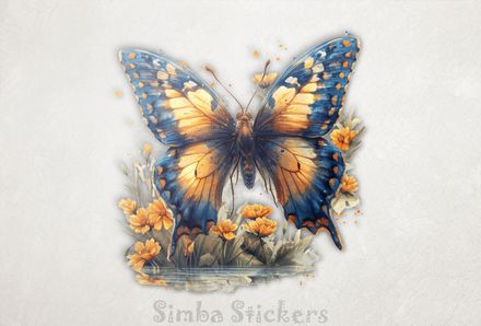 Butterfly floating above a river, watercolour, imewbc