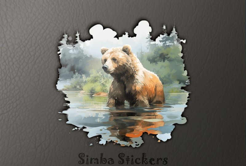 Youthful bear  in water, bluish hue, watercolour, u03mj4