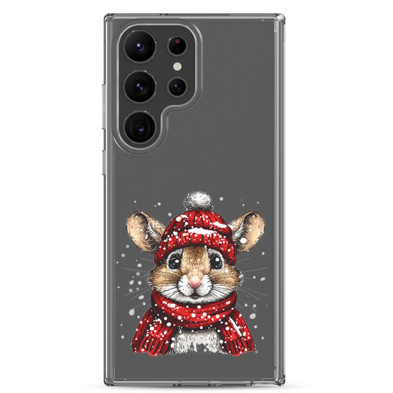 Clear Case for Samsung, Mouse wearing red winter hat and scarf in the snow, xg8dl3