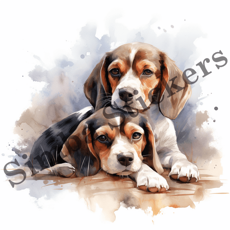 Beagle dogs cuddling, image set, 10 images
