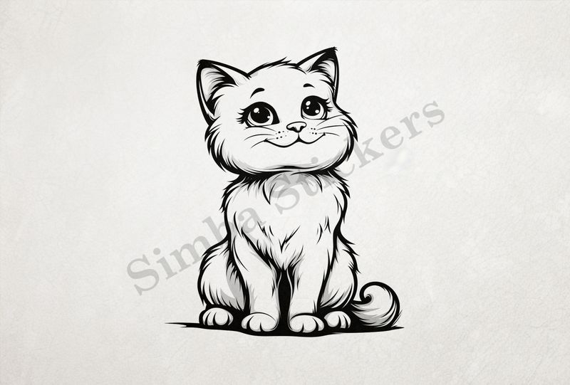 Happy cat, outline art