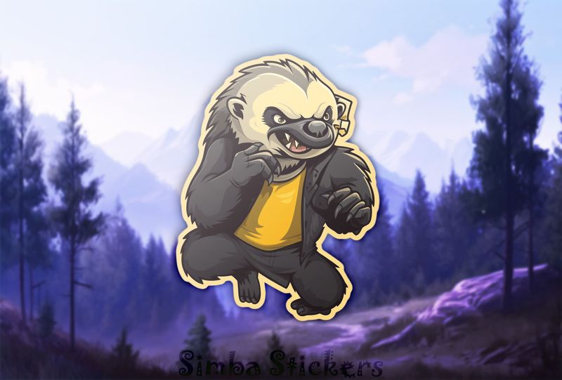 Honey Badger in fighting pose wearing clothes, axqwcz