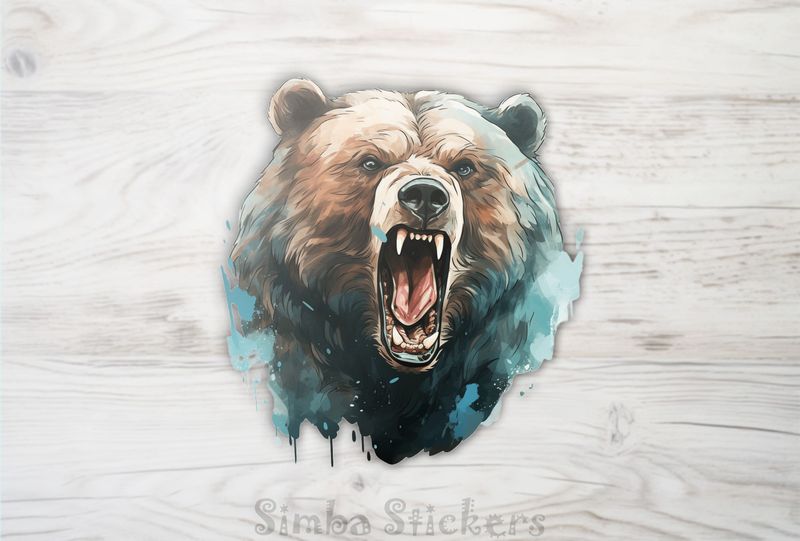 Bear growling, bluish hue, watercolour, o097qq
