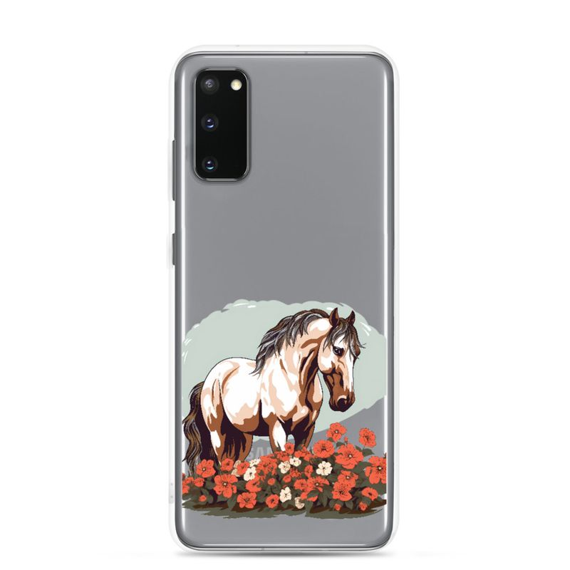 Clear Case for Samsung, Brown horse in field of red flowers, n4w2fj