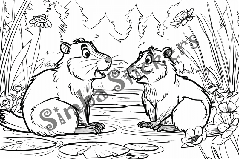 Colouring pages, bundle of beavers, 50 images