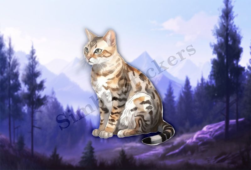 Bengal cat staring, watercolour
