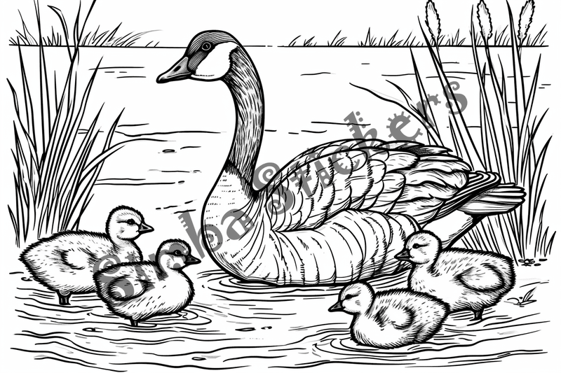 Colouring pages, bundle of geese with goslings, 10 images