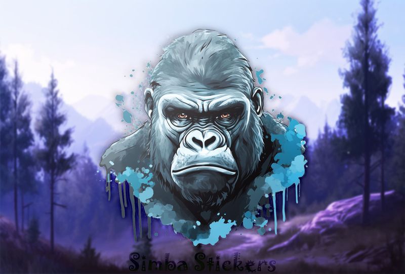 Gorilla loooking angry, in with bluish tint, wswrc5