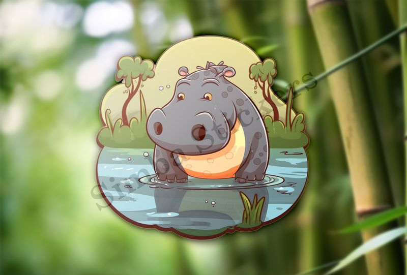Cute hippo half-deep in a pond