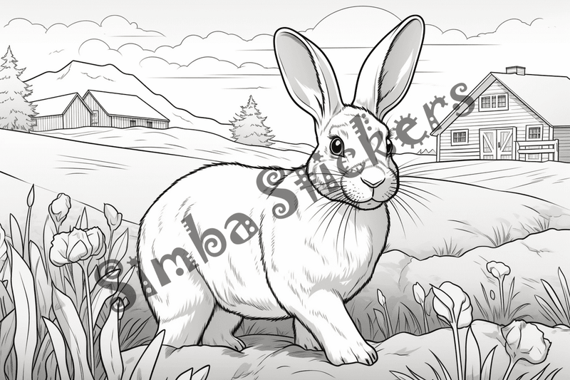 Colouring pages, bundle of rabbits on a farm, 10 images