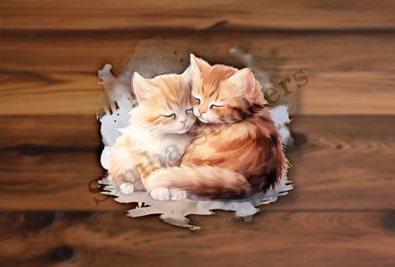 Cats cuddling, watercolour