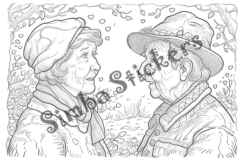 Colouring pages, bundle of people, elderly and grandparents with children, 50 images