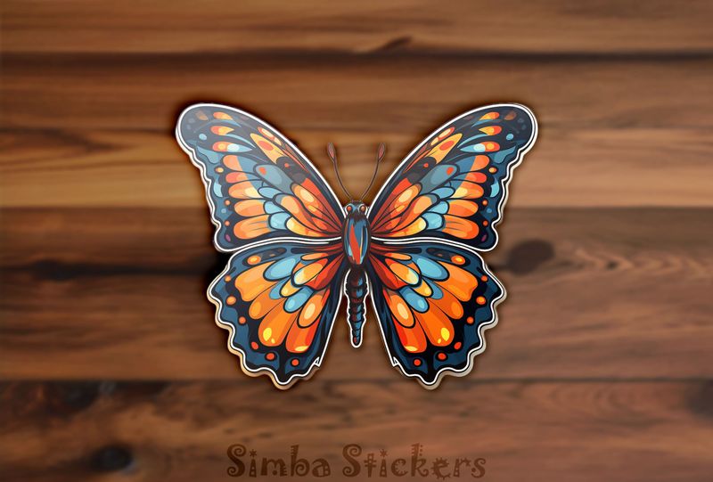Colourful butterly orange and blue with wings outspread, ugiev1