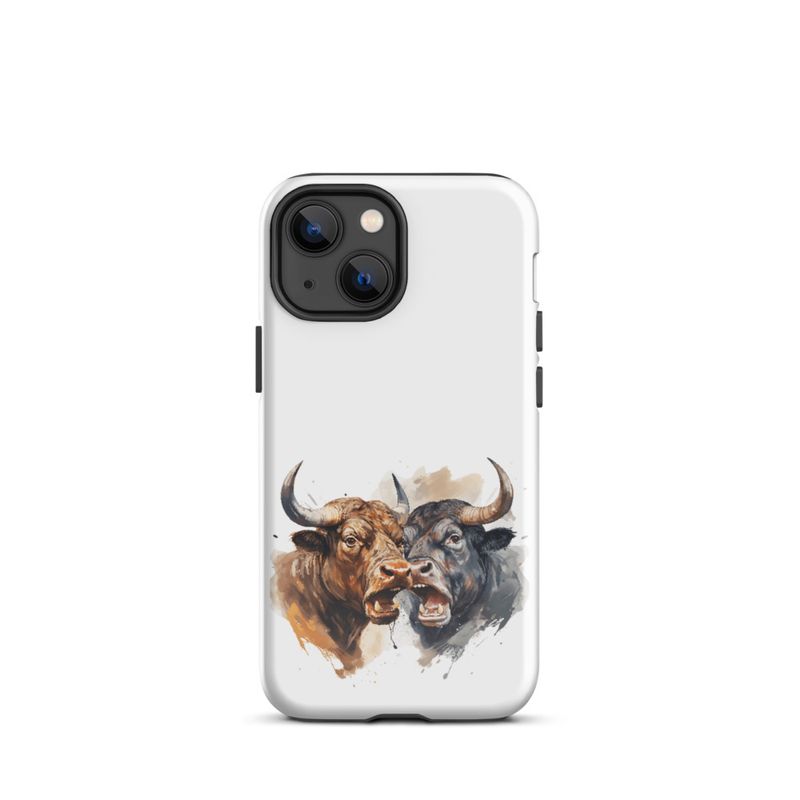 Tough Case for iPhone, Bulls facing up to each other, watercolour, dx5eff