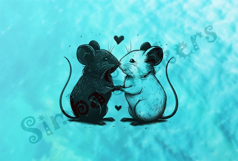 Mice nose-to-nose, outline art