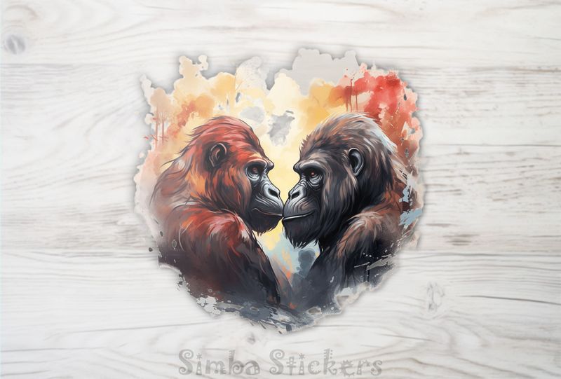 Gorillas in love nose-to-nose, watercolour, lpb6vo