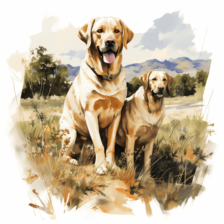 Labrador Retriever dogs outdoors, watercolour, image set, 10 images