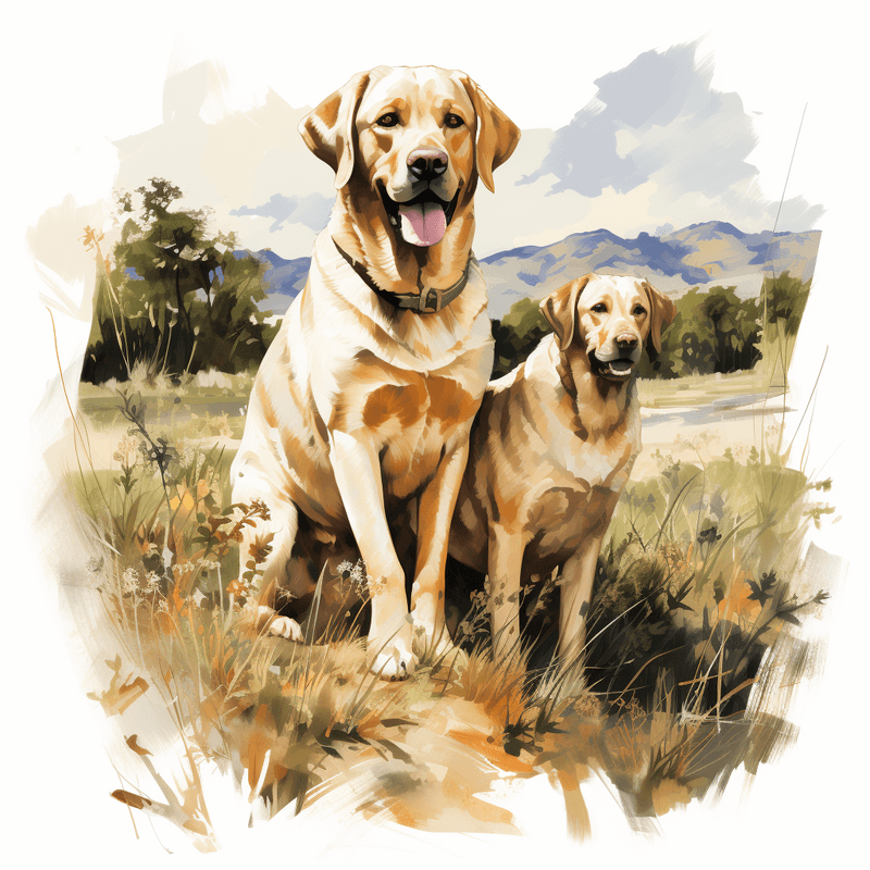 Labrador Retriever dogs outdoors, watercolour, image set, 10 images